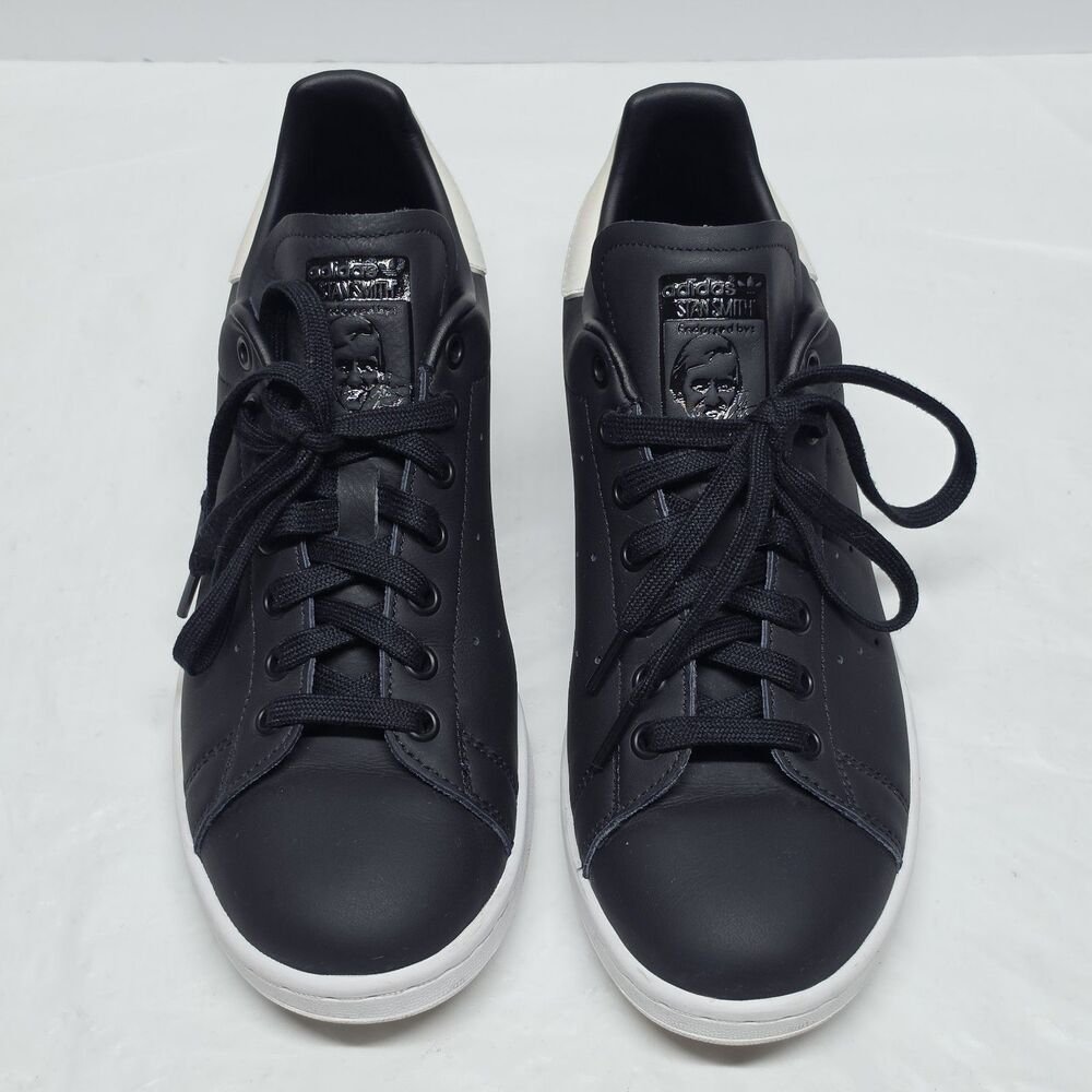 Adidas Stan Smith Shoes Womens Size 9.5 Black Cream Leather Casual Sneakers 9652